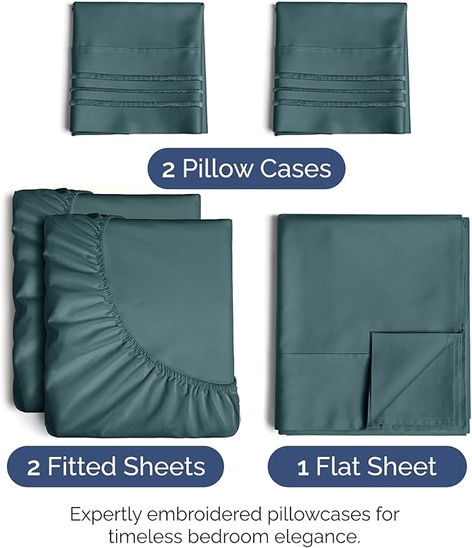 Split King Size 5 Piece Sheet Set - Extra Soft, Breathable & Cooling - Hotel Luxury Durable Bed Sheets - Deep Pockets, Easy-Fit & Wrinkle-Free - Deep Teal Oeko-Tex