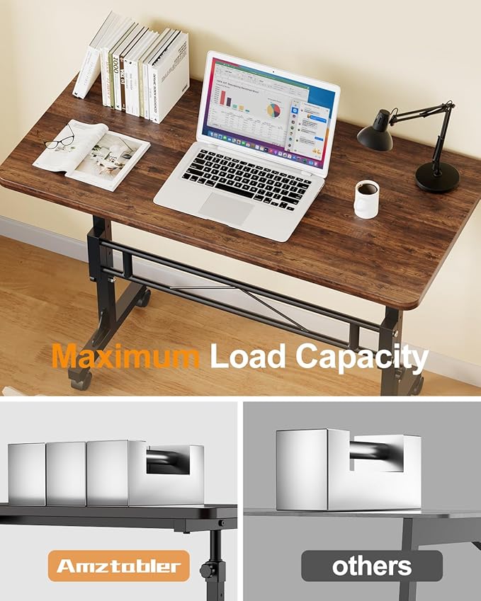Small Standing Desk Adjustable Height, Mobile Stand Up Desk with Wheels, 32 Inch Portable Rolling Desks Conference Room Tables for Walking Pad Treadmill Wood Rustic