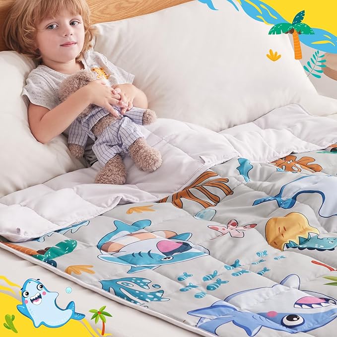 anfie Weighted Blanket Kids(40"x60" 10lbs) Weighted Blanket Cooling Blanket for Sleeping,Throw Size Breathable Blanket with Premium Glass Bead(White Shark)