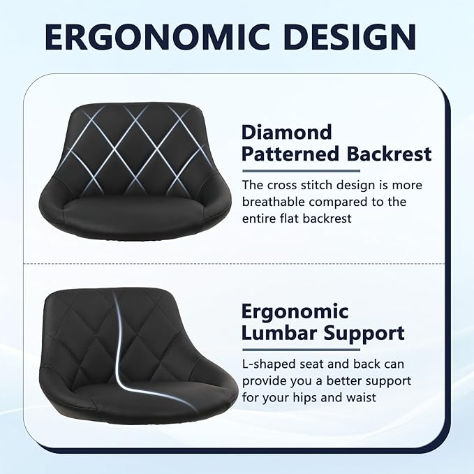 Low Back Small Rolling Stool with Backrest - 360° Swivel Chairs with Wheels, Adjustable Height Armless Vanity Chair, Thickened Seat Cushion Stool Chairs for Spa, Shop, Salon, Massage, Black, 2 Pack