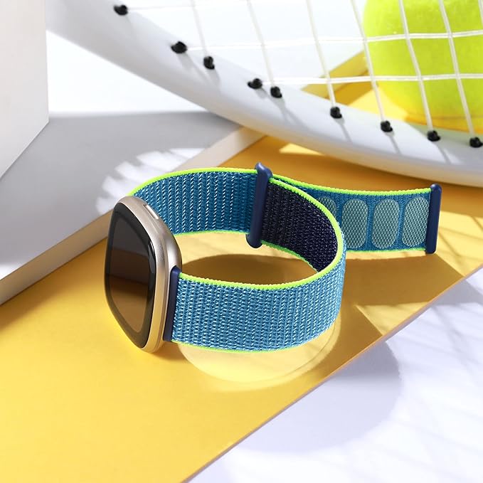 Getino Sport Loop Compatible With Fitbit Sense, Versa 3, Versa 4, Sense 2 - Stretchy Soft Nylon Elastic Braided Strap Replacement Wristband for Women, Royal Green Orange