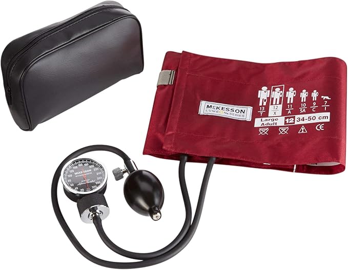 McKesson Aneroid Sphygmomanometer – Manual Blood Pressure Cuff Monitor with Carrying Case, Cuff 34-50 cm, Burgundy, 1 Count