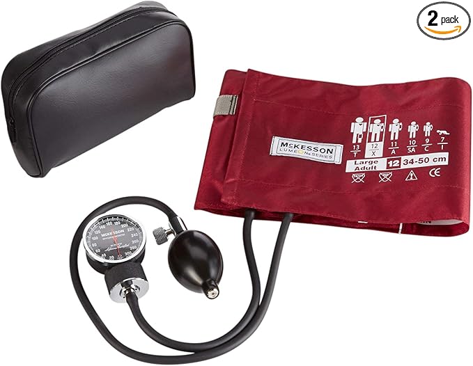McKesson Aneroid Sphygmomanometer – Manual Blood Pressure Cuff Monitor with Carrying Case, Cuff 34-50 cm, Burgundy, 2 Count