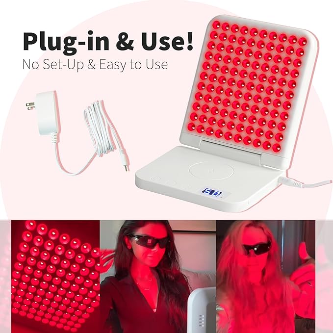 Red Light Therapy Lamp, 110 Tri-Chip LEDs, Foldable Portable Table Lamp, 660nm Red & 850nm Near Infrared (NIR), Timer, 110-240V, Face & Body