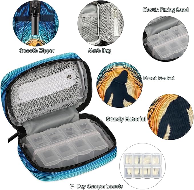 Weekly Travel Pill Organizer Case for Purse with Removable 7 Day Box Portable Compact Size Pill Box Fashionable Pill Container for Medicine Vitamin Supplement Galaxy Footbog