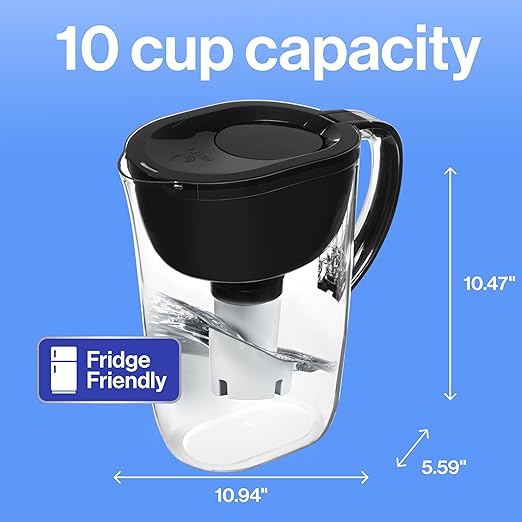 Brita Large Water Filter Pitcher for Tap and Drinking Water with SmartLight Change Indicator, Includes 1 Standard Filter, BPA-Free, Lasts 2 Months, 10-Cup Capacity, Stretch Limo Black