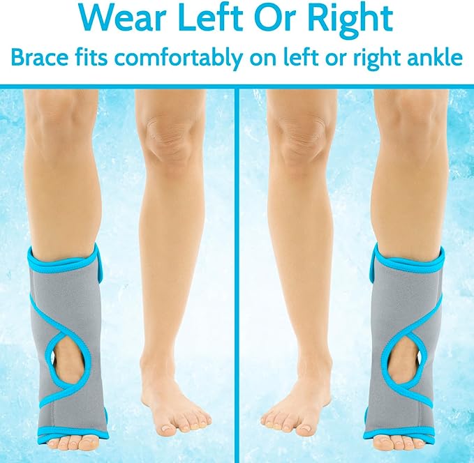 Vive Ankle Ice Pack Wrap - Foot Cold/Hot Compression Brace - Adjustable Freeze Support for Cooling/Heating Achilles Injuries, Tendonitis, Plantar Fasciitis, Sore Feet, Inflammation, Muscle Sprain