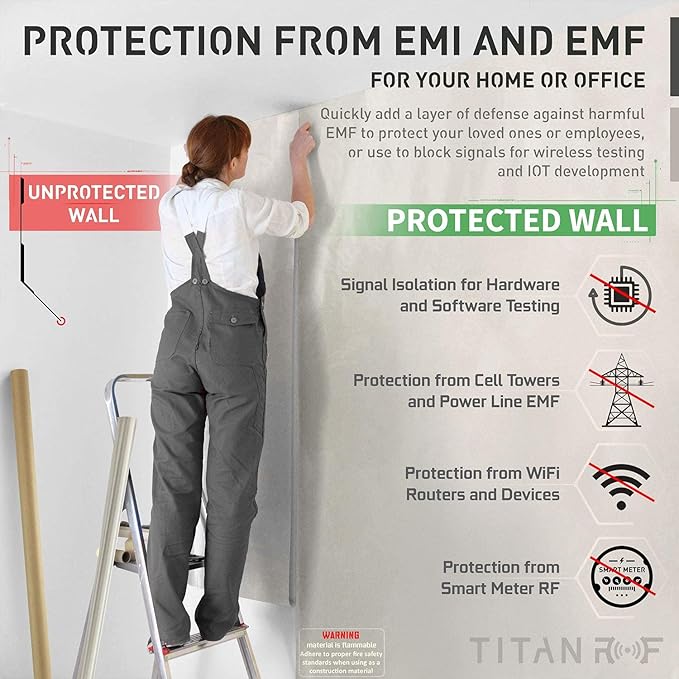Mission Darkness TitanRF Faraday Fabric Pro Construction Kit 20 Yards // 44" W x 60'L Fabric + 20'L Tape Military Grade Conductive Material Blocks RF Signals, WiFi, Cell, Bluetooth, RFID, EMF