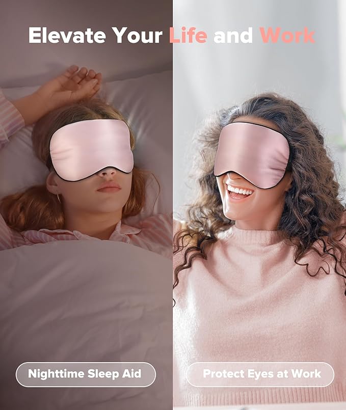 Silk Sleep Mask Light Blocking, LC-dolida Cooling Eye Mask for Sleeping Includes Silk and Gel Eye Masks for Migraine Dry Eye Women Men(Pink)