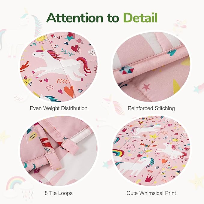 Sivio Weighted Blanket 7lbs, Unicorn Cooling Weighted Blanket, Breathable Heavy Blankets for Sleeping, Washable Weighted Throw Blanket, 41"x60", Pink