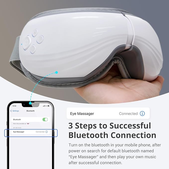 Mynt 5 Mode Eye Massager with Heat and Cooling, Heated Eye Massager with Bluetooth Capability, Folding Eye Mask Massager with Heat and Cool, Eye Massage with Voice Announcement, Gifts for Valentine