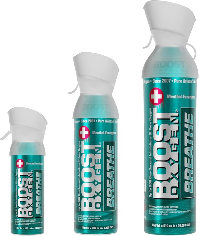 Boost Oxygen Breathe Menthol-Eucalyptus Collection | Large 10L, Medium 5L & Pocket Size 3L (3 Pack)