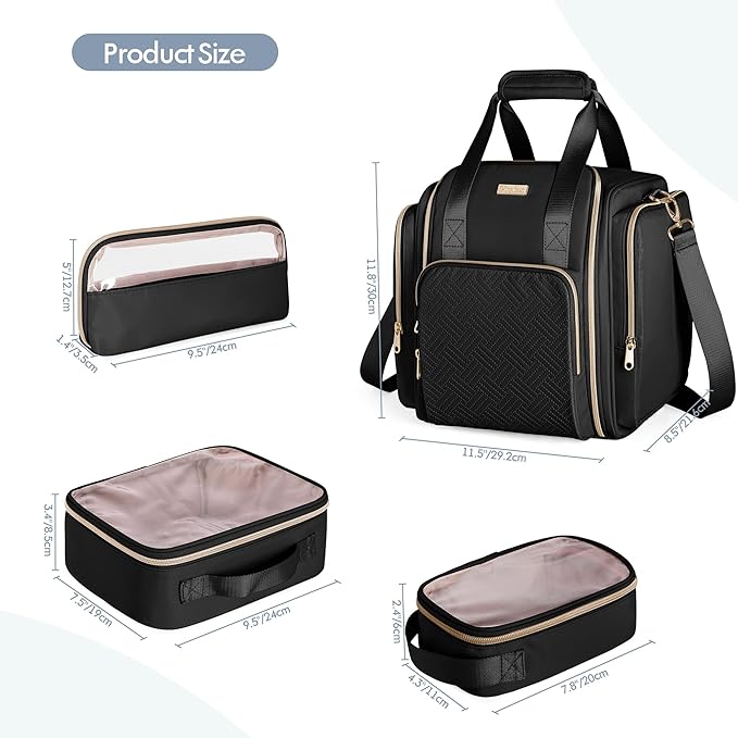 Medicine Storage Bag with 5 Removable Pouches, Pill Bottle Organizer Bag with Shoulder Strap, Large Medication Travel Bag for Medical Supplies, Black(Only Empty Bag)