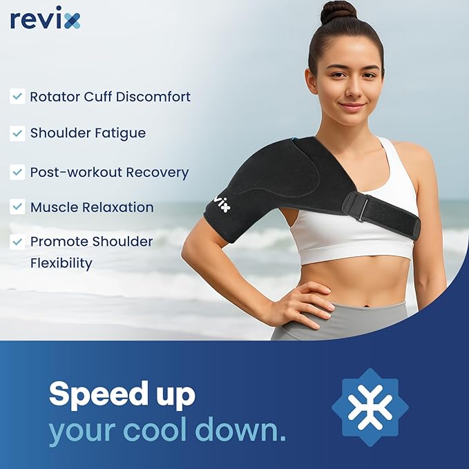REVIX Shoulder Ice Pack Wrap for Rotator Cuff and Arm, Reusable Gel Cold Wrap with Extra Removable Coldfocus, Soothing Discomfort & Fatigue, 30-Minute Long-Lasting Cold, Flexible Fit for Men & Women