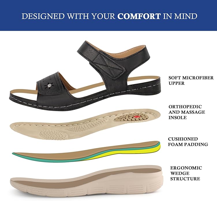 JABASIC Women Comfortable Sandals Orthotic Walking Sandals Orthopedic Arch Support Sandals