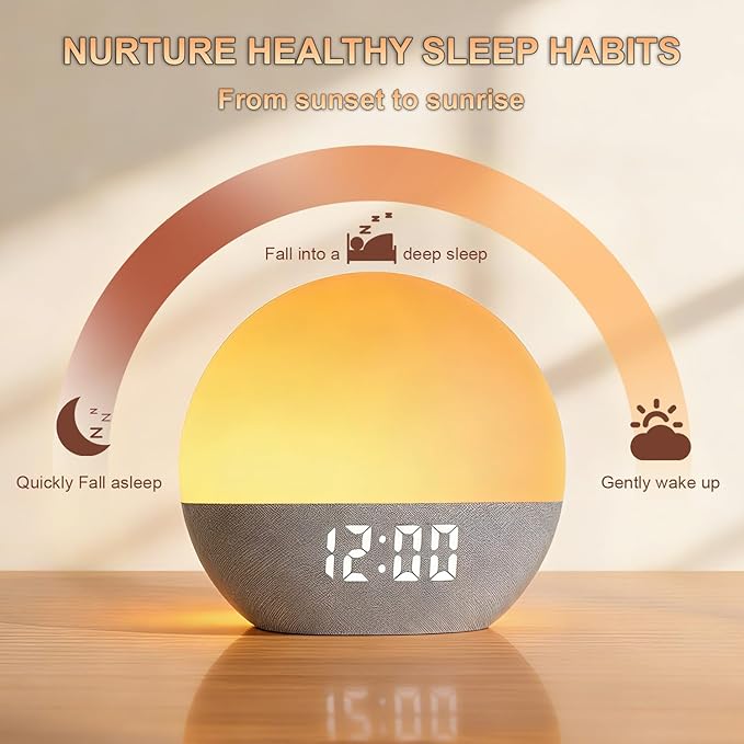 winshine Sunrise Alarm Clock with White Noise Sound Machine for Bedrooms,Sleep Sound Machine for Heavy Sleepers, with Wake Up Light,24 Sounds, FM Radio, Bluetooth Speaker, Night Light Clock for Adults