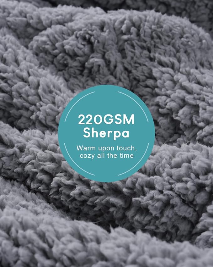 Cottonblue Weighted Blanket for Adults - Plush Cozy Sherpa Weighted Blankets for a Better Night's Sleep, Luxurious Jacquard Decor Blanket Queen Size for Bed Sofa Couch, 60x80 Inches,15lbs,Grey
