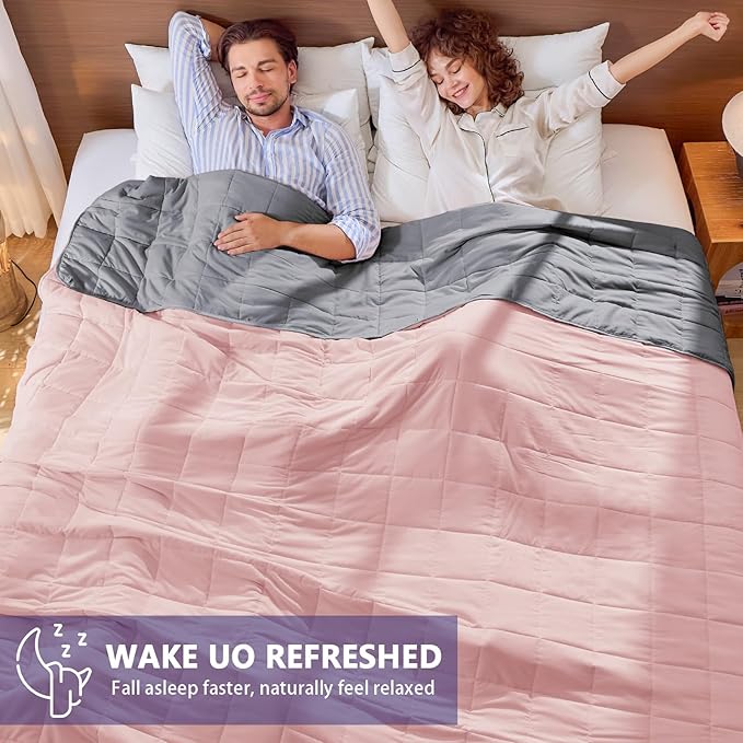 yescool Weighted Blanket for Adults (20 lbs, 88” x 104”, Pink Grey) Cooling Heavy Blanket for Sleeping Perfect for 190-210 lbs, Queen Size Breathable Blanket with Premium Glass Bead, Machine Washable
