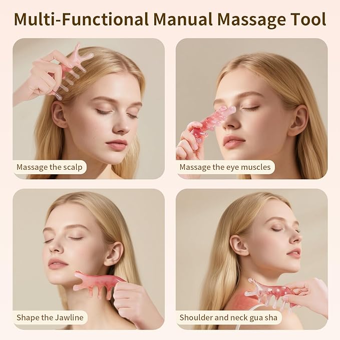 Multi-Functional Manual Massage Tool, Suitable for The Face, Eyes, Head and Neck. It is Used to Reduce Wrinkles, Shape The Jawline and Reduce Swelling. Skin Care Tool (Pink)