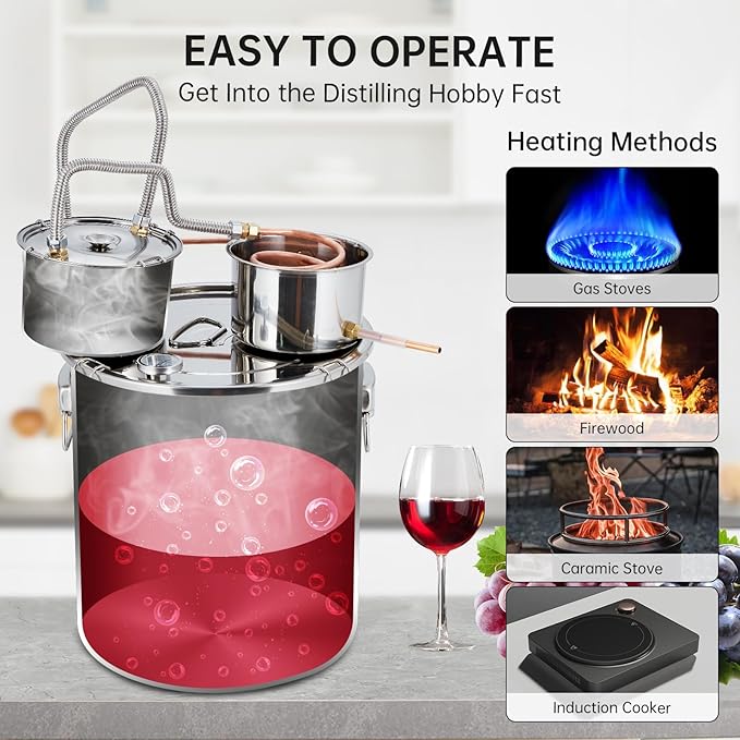 Alcohol Still 13.2 gal/50 L Alcohol Distiller Stainless Steel Distillery Kit for Alcohol With Copper Tube Water Pump Build-in Thermometer, Home Brewing Kit for DIY Whisky Wine Brandy Making