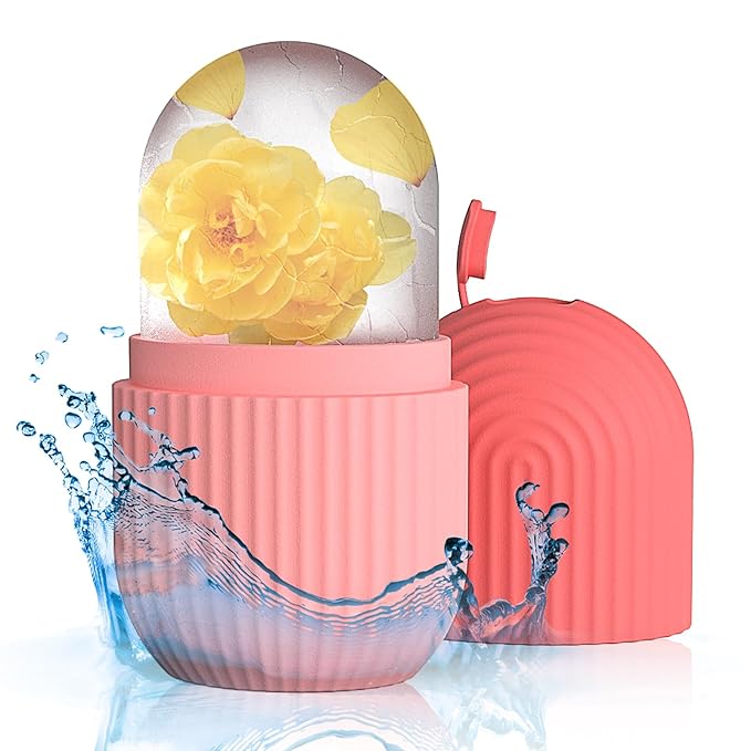 Ice Roller for Face and Eye，Ice Cube Roller Massager for Skin Women Care Tools, Naturally Conditioning De-Puff Eye Bags, Reduce Migraine Pain， Reusable Massage Silicone Ice Mold （Pink）