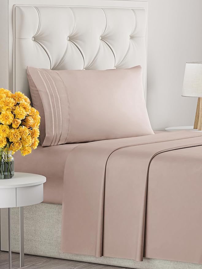 Twin Size 3 Piece Sheet Set - Extra Soft, Breathable & Cooling Sheets - Hotel Luxury Durable Bed Sheets for Women & Men - Deep Pockets, Easy-Fit & Wrinkle-Free Sheets - Dusty Pink Oeko-Tex Bed Sheets