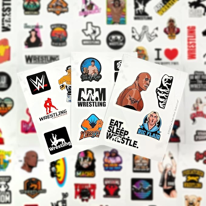 BulbaCraft 100Pcs Wrestling Stickers and Decals for Water Bottles, Wrestling Birthday Party Decorations, Gifts for Wrestlers, Gifts for Women & Men