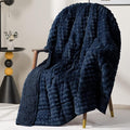 Cottonblue Weighted Blanket 15lbs Bubble Fleece Plush Sherpa Heavy Weighted Blankets for Adults, Fits Twin/Full Size Bed, Cute Fuzzy Warm Heavy Blanket for Calm and Better Sleep, 48"x72", Navy Blue