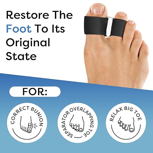 Big Toe Spacer/Corrector,Overlapping Toes, Bunion Pain Relief, Toe Alignment, Soft Silicone/Gel, 2 Loop,Day Night Wear,3 Sizes,Comfortable, Washable. (Black, SMALL: WOMEN 5-9)