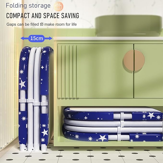 Portable Foldable Bathtub for Adult, 47" Folding Tub, Soaking Bathtub for Hot Bath and Ice Bath, Freestanding Surround Collapsible Bathtubs, Reinforced Bracket, Large Capacity (Z-Blue)