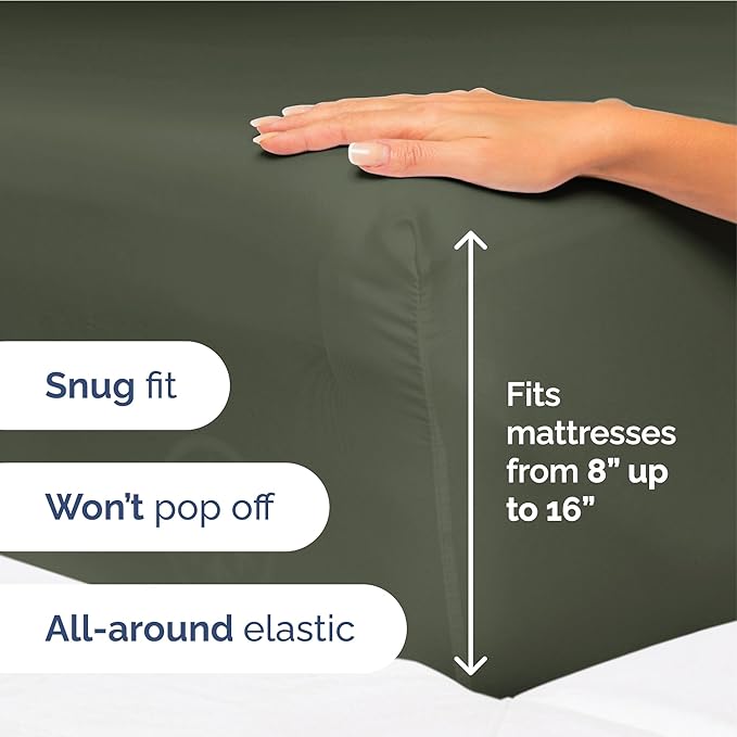 Full Size 4 Piece Sheet Set - Extra Soft, Breathable & Cooling - Hotel Luxury Durable Bed Sheets for Women & Men - Deep Pockets, Easy-Fit & Wrinkle-Free - Dark Olive Grey Oeko-Tex