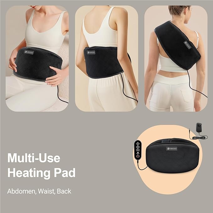 Back Massager with Heat, Lower Back Heating Pad for Pain Relief, CooCoCo Heated Waist Belt with Auto-Off, Heat Pad for Women Men Mom Dad (Corded)