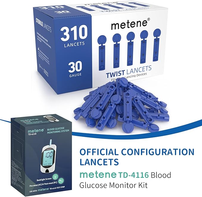 Metene TD-4116 Blood Glucose Monitor Kit & Metene Twist Top Lancets for Lancing Devices