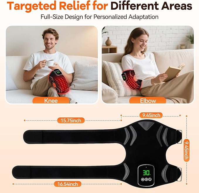 Red Light Therapy Knee Brace with Massage, 3 Vibration Knee Massager with 660nm 850nm Infrared Red Light, 5000mAh Cordless Electric Heated Knee Wrap for Knee Joint Elbow, Gift for Men Women