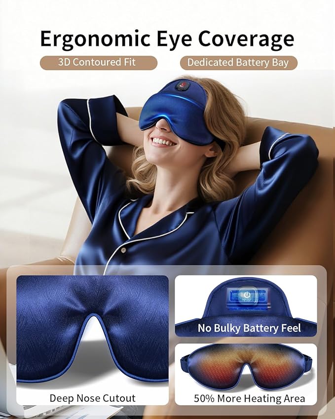 Stye Heated Eye Masks Cordless for Dry Eye Treatment Warm Pain Relief Compress Silk Heat Pack Eye Care Heating Pad for Migraine Blepharitis Dark Circles and Puffiness Sinus MGD Washable