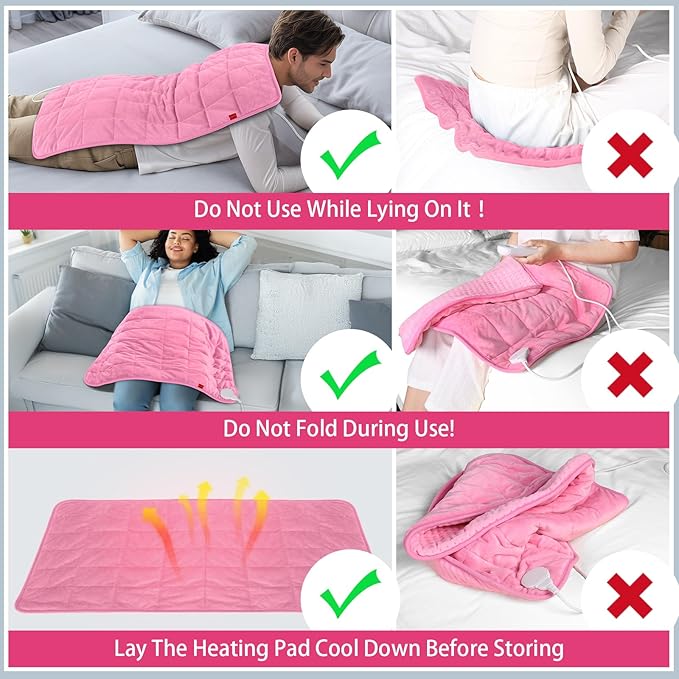 Comfytemp Weighted Heating Pad 17"×33" for Full Back & Leg, Extra Large Electric Heat Pad, Birthday Days Gifts for Mom Women Men Dad, Full Body Heated Pad with Ceramic Bead Filling, Pink