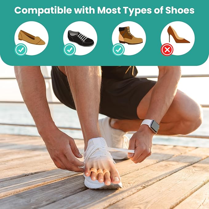 Welnove Hammer Toe Crests Straightener 4 Pcs Gel Toe Support Pads Cushion Relief for Overlapping-Curled-Hammer-Claw Toes, 3 Loop Design, Beige