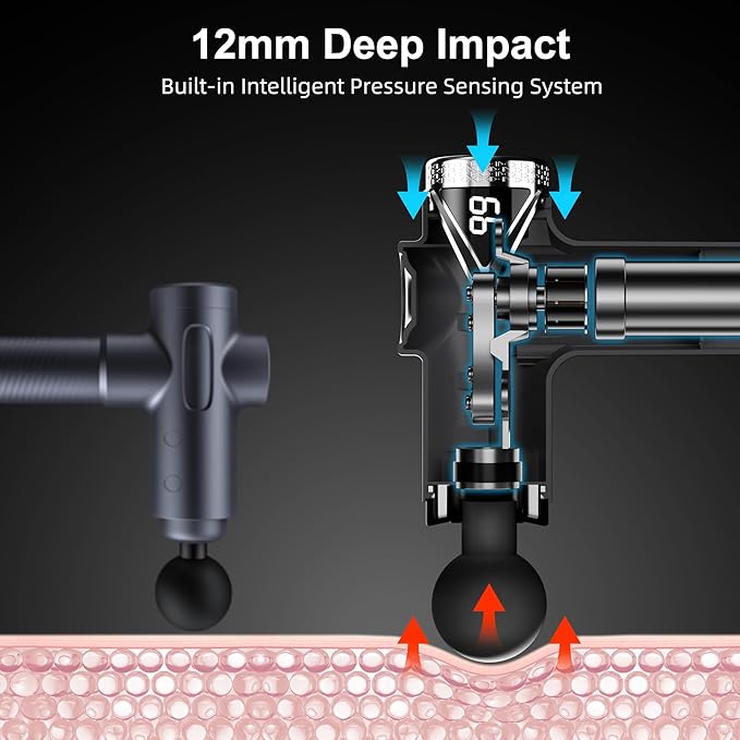 Massage Gun Deep Tissue, Percussion Massage Gun for Pain Relief Muscle Back Massager Gun for Athletes with 8 Attachments & 6 Speeds, Gift for Men Women, Black