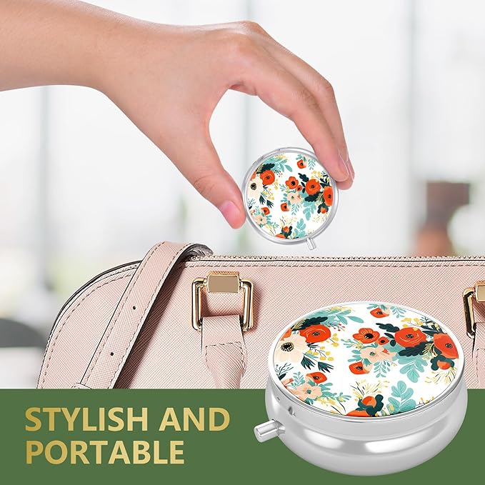 Nipichsha Pill Box, Small Pill Case for Purse & Pocket, Cute Travel Medicine Organizer, Portable Medicine Container Holder to Hold Vitamins, Medication, Fish Oil & Supplement, B07-Beautiful Flowers