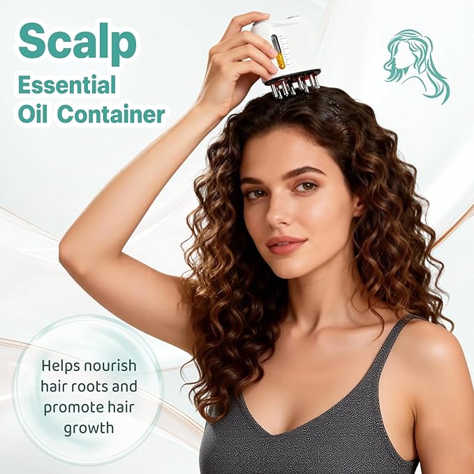 Hair Oil Applicator - 6ML Multi Function Electric Scalp IPX5 Massaging Comb Scalp Brush for Home, Travel (White)