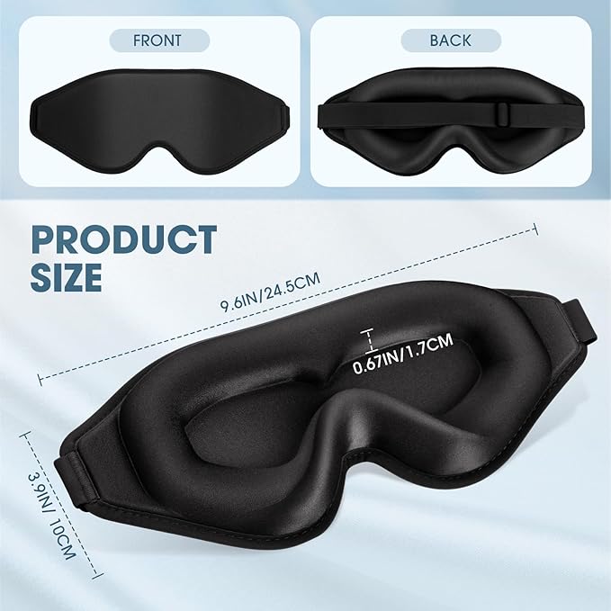 Sleep Mask | 99% Fully Block Out Light Eye Sleep Mask | Long Lash Extension | 3D Deep Contoured Eyes Cover Zero Pressure | Adjustable Straps | Sleep Travel Home Nap Rest Women Men (Black)