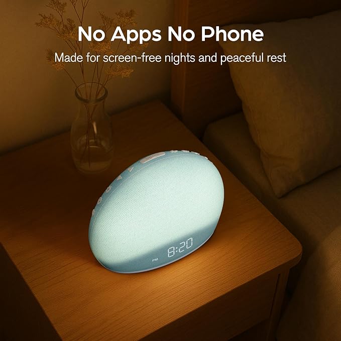 HOUSBAY Sunrise Alarm Clock, White Noise Sound Machine for Bedroom | Natural Wake-Up Light with Gentle Alarm Sounds, 20 Soothing Sleep Aids, Dimmable Display, Screen-Free Design - Blue