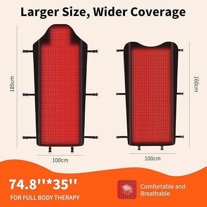 Red Light Therapy Mat for Full Body, Largest 2704LEDs Near Infrared Light Therapy Pad, 660nm& 850nm 2in1 LEDs Light Blanket, High end Leather, 5 Power Levels UP to 288W, 73"x36"