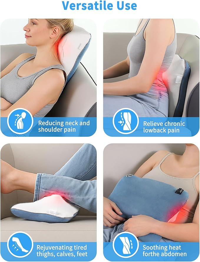 Cordless Back Massager with Heat, Neck Massager for Pain Relief Deep Tissue, Shiatsu Back and Neck Massage Pillow, Full Body Use, Relax at Home Office and car