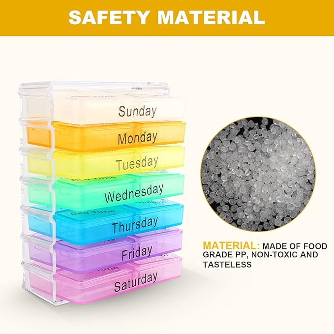 Pill Box,Weekly Pill Organizer, Medicine Organizer, 7 Days Weekly Dispenser Am Pm Storage Pill Container Tablet Sorter Daily Pill Case to Hold Medication, Vitamins, Fish Oil and Supplements, Week