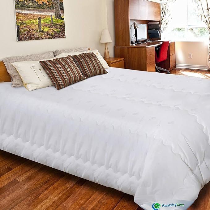HealthyLine Energy Comforter - Tourmaline Fiber Filled, 233 TC White Cotton Shell, Lightweight, Breathable - Biomagnetic Negative Ion and Far Infrared Therapy (Queen Size)