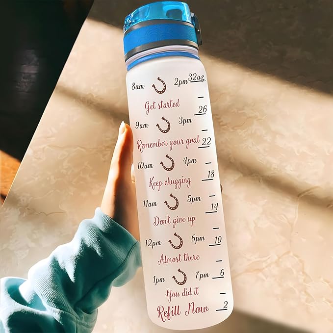 Hyturtle Personalized Just A Girl Who Loves Horses 32Oz Liter Motivational Water Bottle, Customized Name With Time Marker, Gifts For Women, Gifts For Horse Lovers On Birthday, Mother's Day