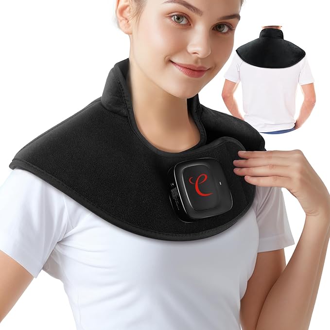 Comfytemp Cordless Heating Pad for Neck & Shoulder, 2.5 lb Weighted Rechargeable Heat Wrap, Electric Cervical Spine Heater with 3-8H of Battery Life, Mother's Day Birthday Gifts for Women Men Mom Dad