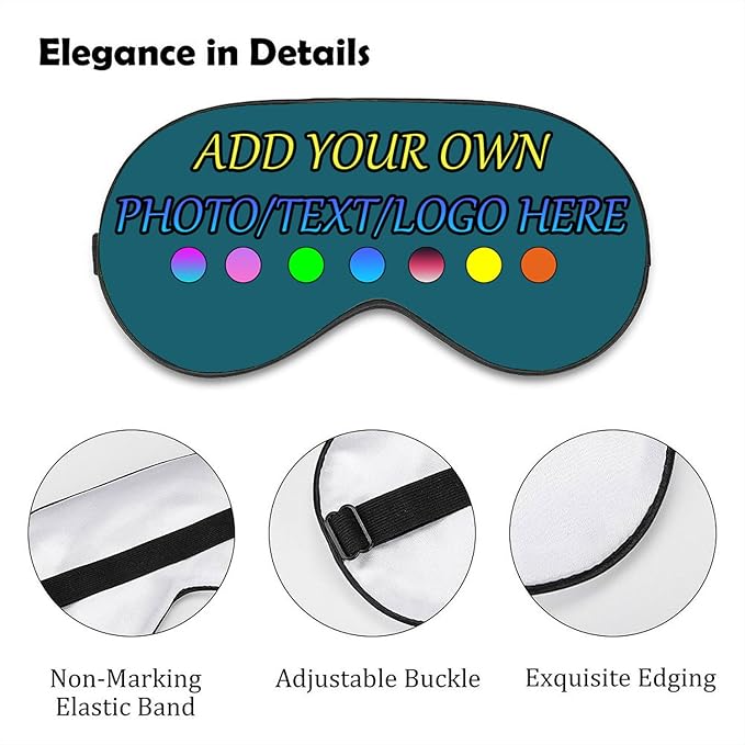 Personalized Eye Mask, Custom Eyeshade Blindfold Add Your Design Image Text Customized Eye Cover with Adjustable Strap for Sleeping Travel Work Naps Blocks Light, Blue Green