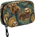 Fustylead Retro Cute Sloths on Green Mandala Background Travel Pill Organizer Case Zipper for Purse with Removable Weekly Pill Box for Medicine, Vitamin, Supplement Medicine Organizer